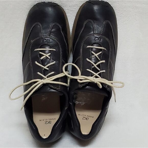 Anne klein 2 black leather lace-up oxford sneakers 10 - Picture 11 of 15